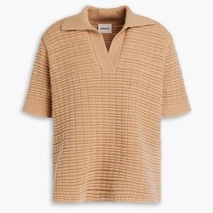 KHAITE Camel Textured Short-Sleeve Polo Knit Top